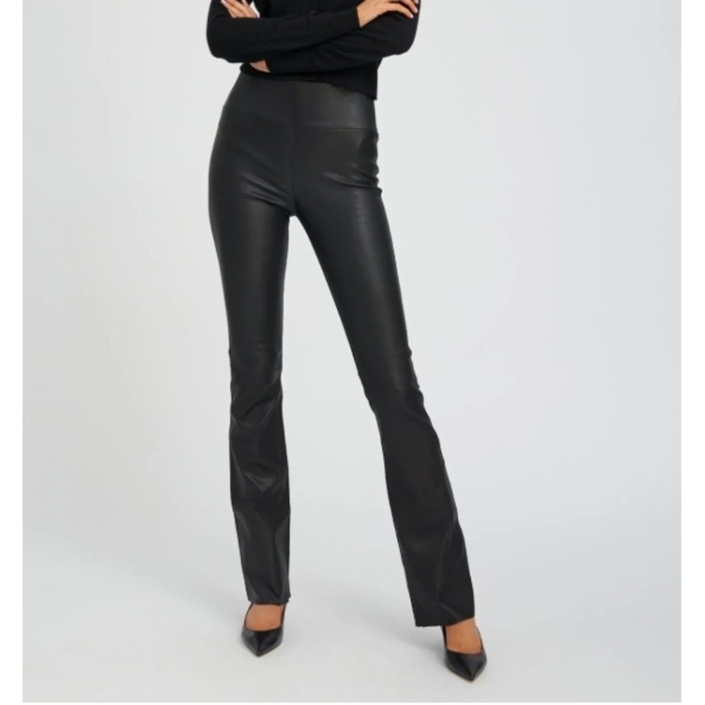 SPRWMN Jane 100% Leather Micro Flare Pull-On Pants Black Stretch S $1375